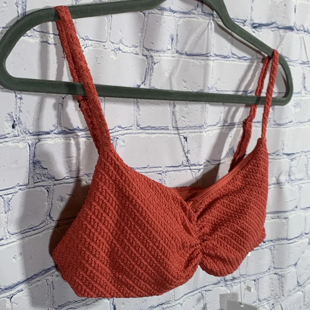 Andie Swim Womens Symi Bikini Top in Textured Pink Beach Vacation Cruise L NWT